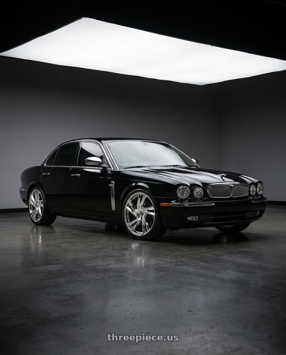 2008 jaguar xj8 black with Azara AZA-529 5x108/5x114.3 20x8.5 +35 Nano Chrome wheels