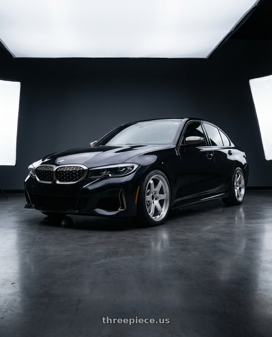 2020 BMW m340i with Volk Racing TE37 ULTRA M-SPEC 5x114.3 19x9.5 +22 DIAMOND SILVER wheels front three quarter view lowered stance