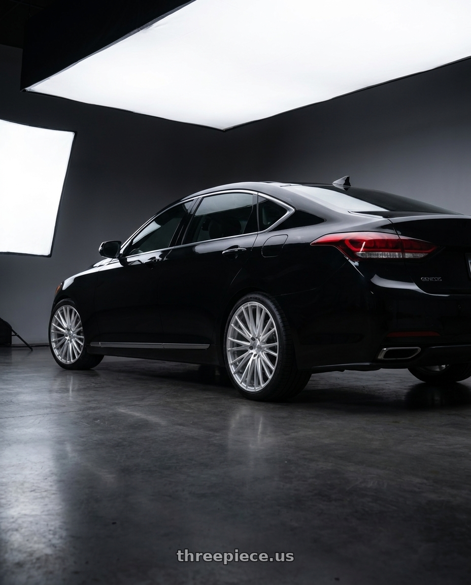 2016 Hyundai Genesis 3 8 with Axe CF2 5x114 19X8.5+40 SILVER wheels rear three quarter view square tires