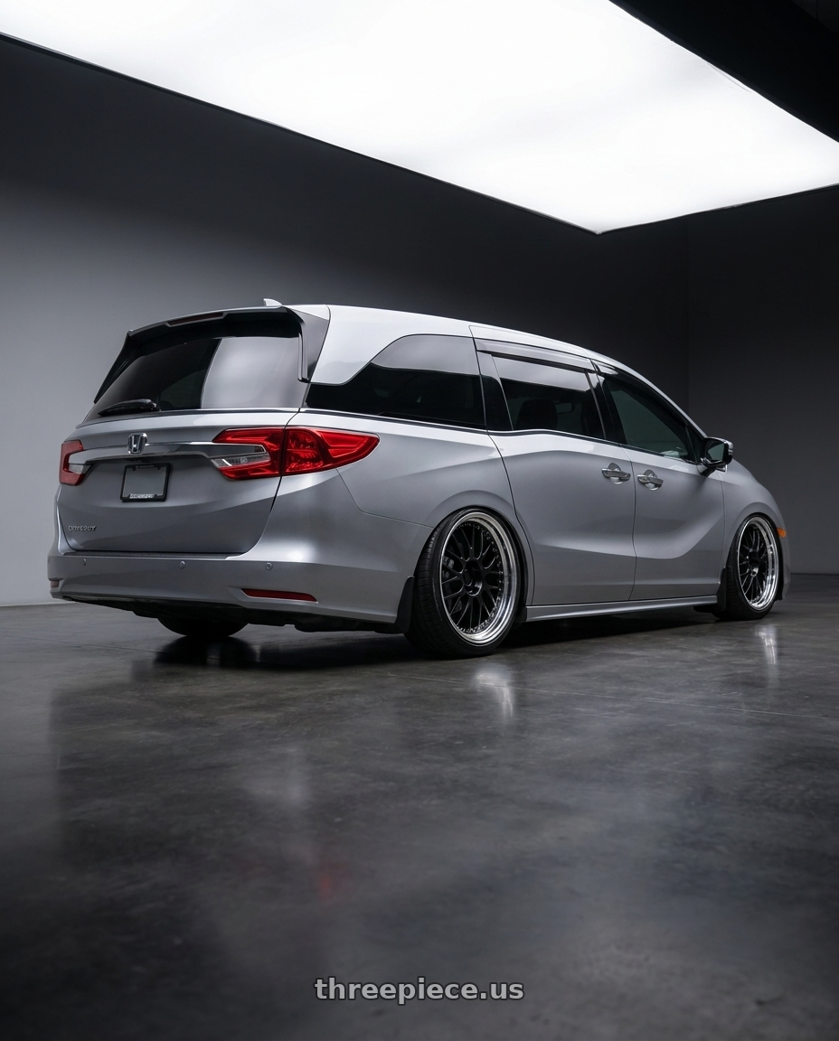 2024 Honda Odyssey with SSR Professor MS1 5x120 20x7.5+43 NR Disk Black wheels rear three quarter view slight stretch tires