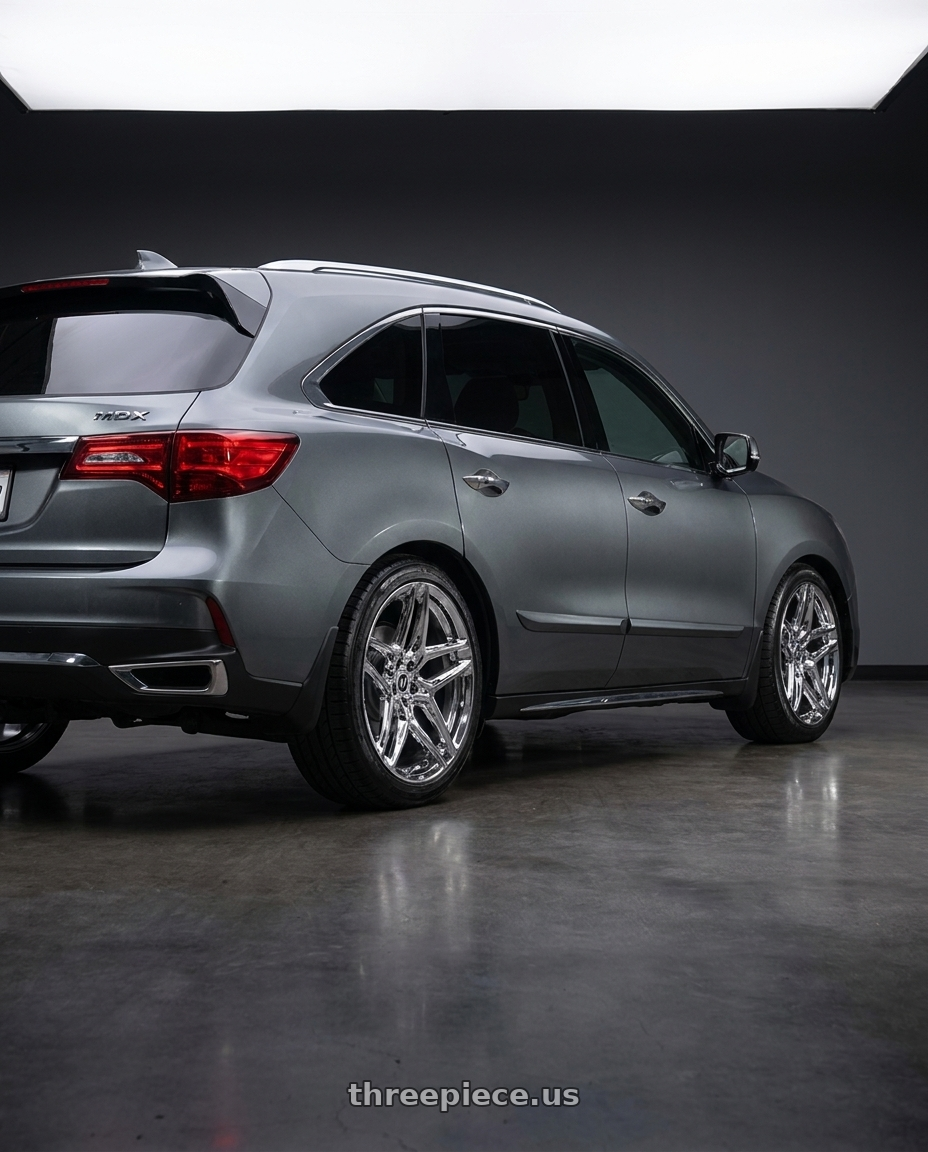 2014 Acura Mdx with HERITAGE WHEEL EBISU MONOC 5x114.3 19x8.5 +35 CHROME wheels rear three quarter view square tires