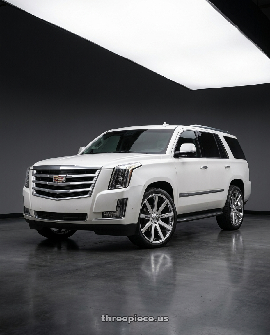 2017 Cadillac Escalade,  Luxury, White with DUB 1PC S120 SHOT CALLA 6X139.7 26X10 +20 CHROME PLATED wheels