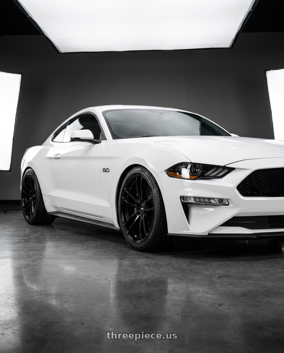 2021 Ford Mustang GT with American Racing AR941 MACH FIVE 5X114.3 19X11 +25 GLOSS BLACK wheels