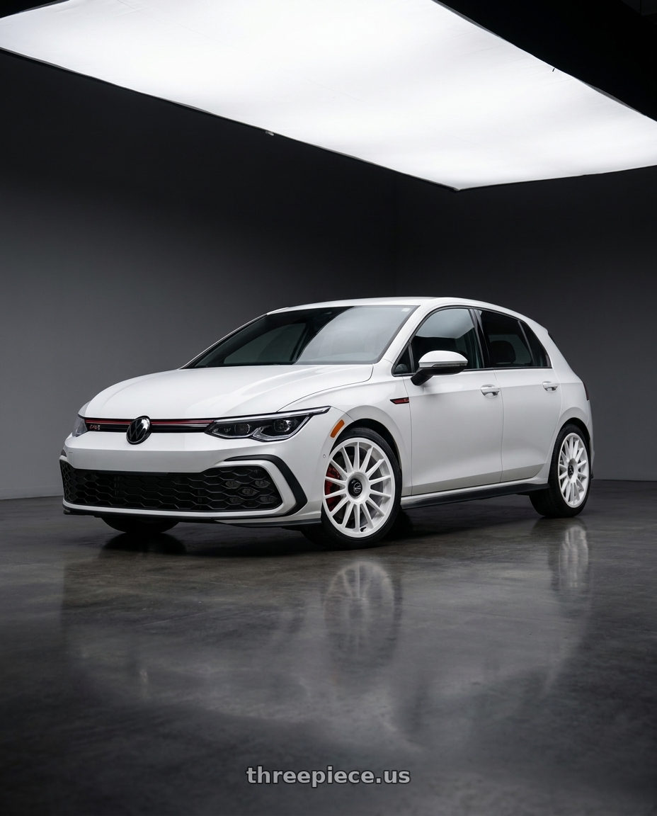 2024 Volkswagen Golf GTI with fifteen52 PODIUM 5x112 / 5x120 18x8.5 +35 RALLY WHITE (GLOSS WHITE) wheels