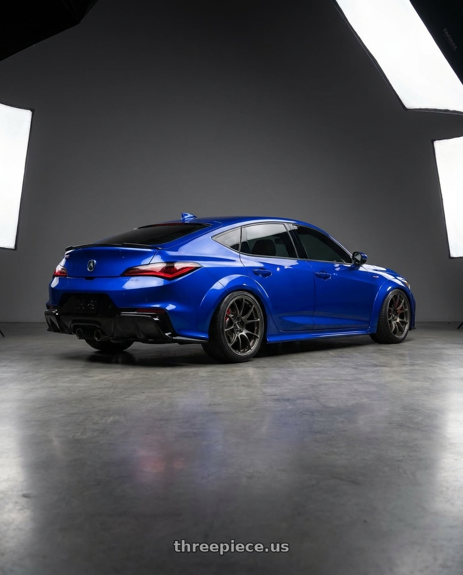 2024 Acura Integra Type S with Volk Racing G16 5x120 19x9.0+23 wheels rear three quarter view slight stretch tires