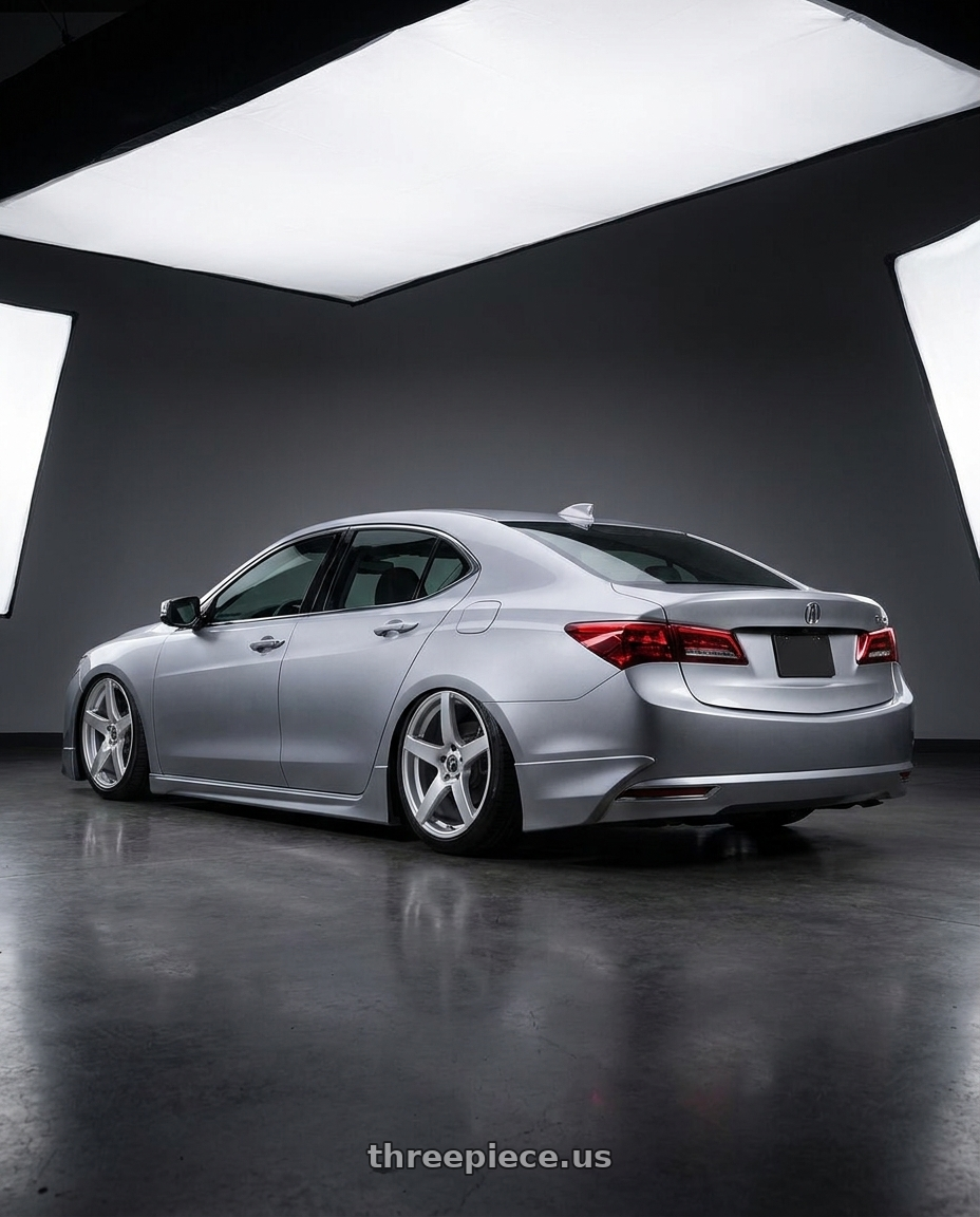 2019 Acura TLX with Forgestar CF5 5x114.3 19x9 +35 Gloss Silver wheels rear three quarter view slight stretch tires