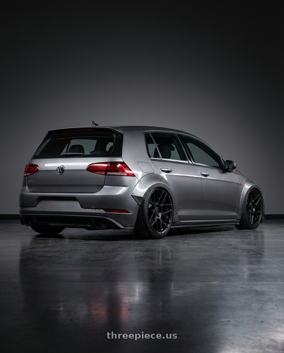 2019 Volkswagen GTI MK7 with Aodhan AFF2 5x112 19x9.5+35 Matte Black wheels rear three quarter view slight stretch tires