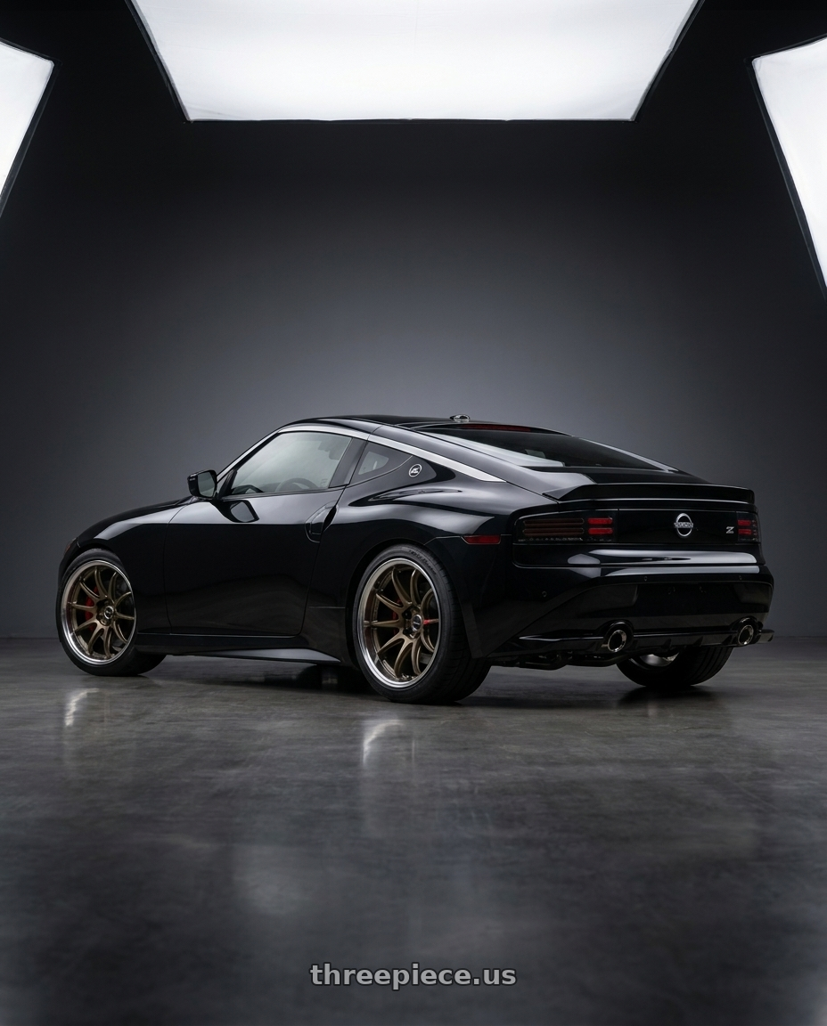 Nissan Z Performance 2024 with Work Zr10 2P 5x114.3 19x9.5 +18 Matte Bronze wheels rear three quarter view square tires