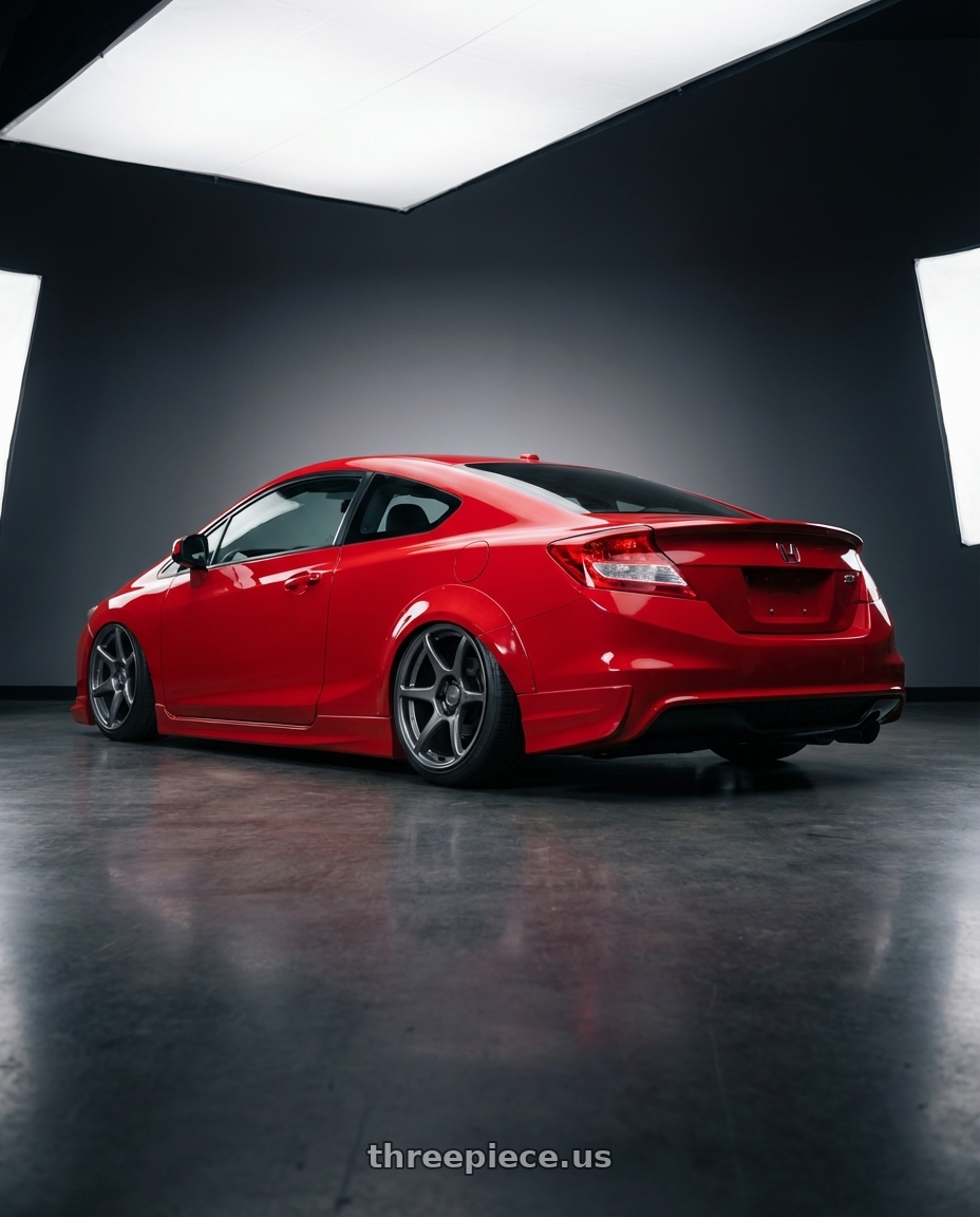 2015 Honda Civic Si with Kansei K11G Tandem 5x114.3 18x10.5 12 Gunmetal wheels rear three quarter view slight stretch tires