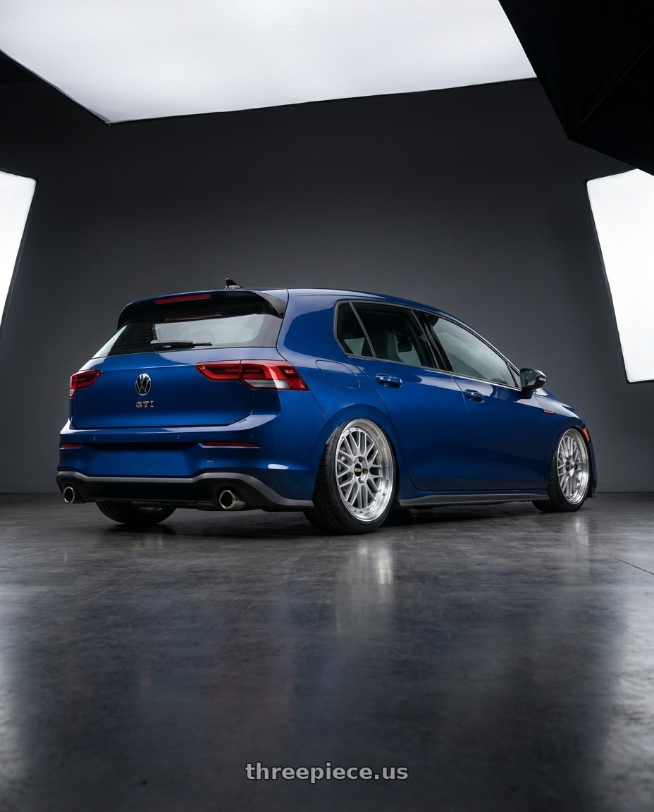 2024 Volkswagen gti with BBS LM 5x112 19x9.0+42 Diamond Silver wheels rear three quarter view slight stretch tires