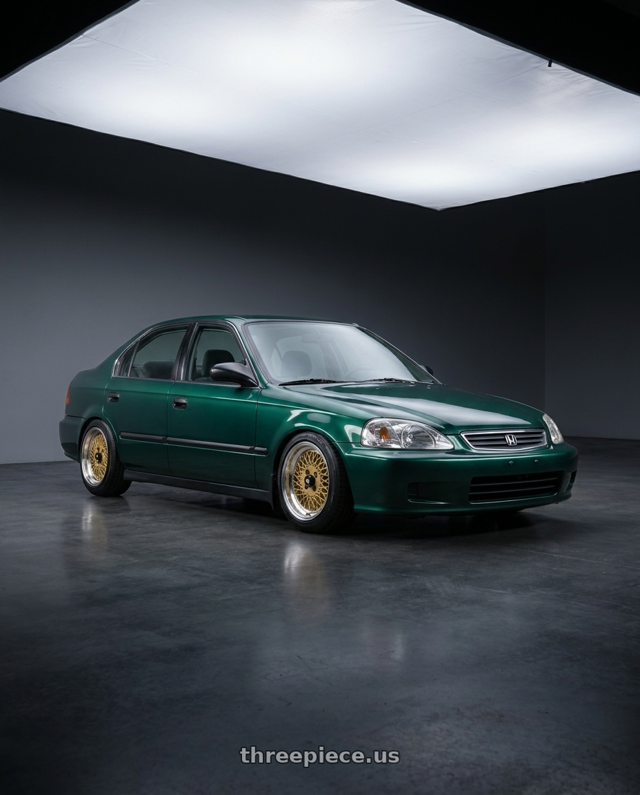 1999 Honda Civic DX Sedan Clover Green with Enkei Enkei92 Classic Line 4x100 15x7+38 Gold wheels