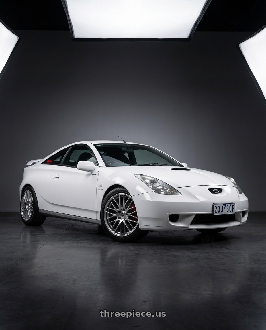 1999 Toyota Celica Sx White with Enkei EKM3 5x100 17x7+45 72.8 Hyper Silver wheels