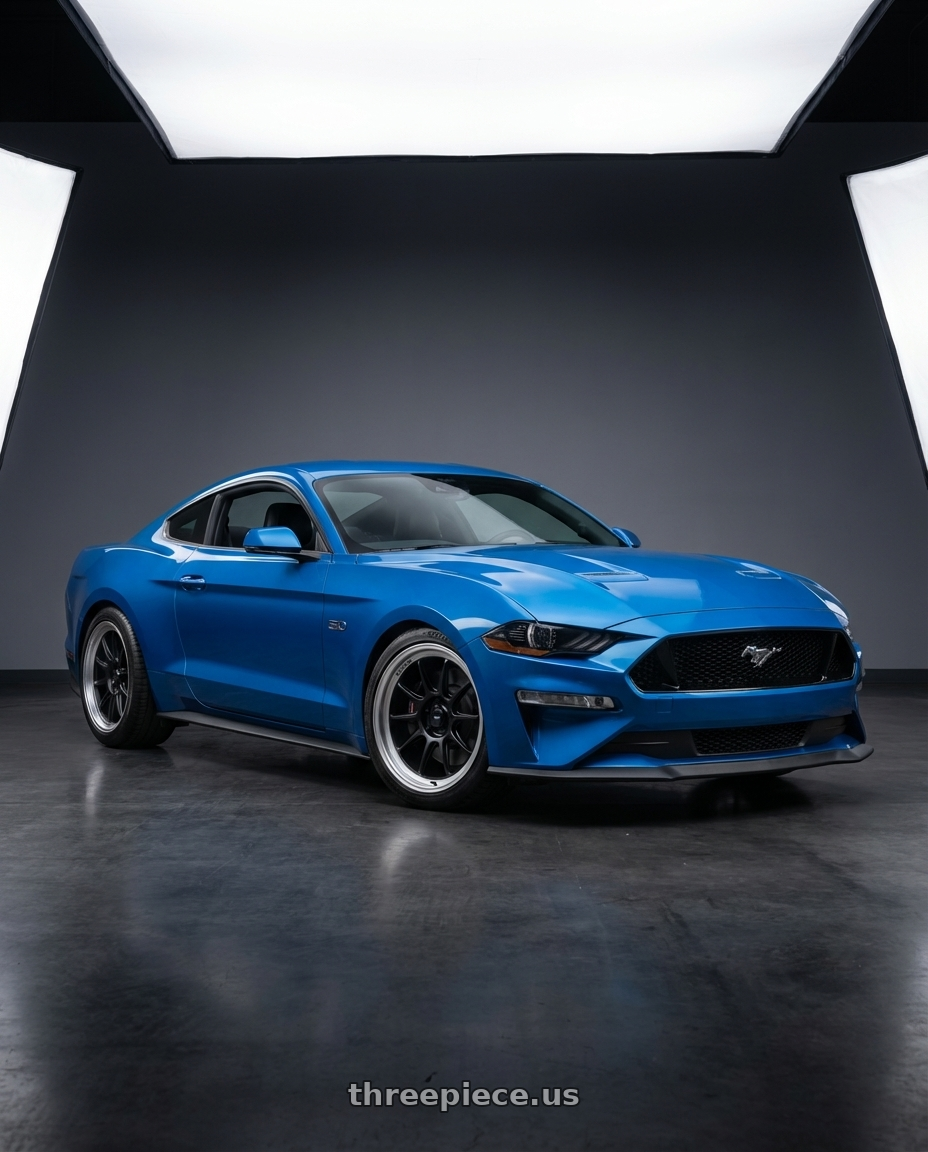 2022 Ford Mustang GT with Konig Countergram 5x114.3 19x9.5+25 Matte Black / Matte Machined Lip wheels