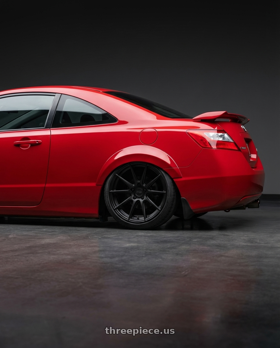 2011 Honda Civic Si with Niche 1PC M117 MISANO 5X114.3 18X8 +42 MATTE BLACK wheels rear three quarter view slight stretch tires