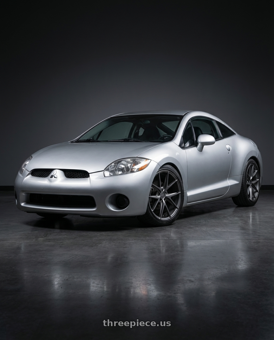 2010 Mitsubishi Eclipse with Niche 1PC M116 MISANO 5X114.3 18X8 +40 MATTE GUN METAL wheels front three quarter view lowered stance