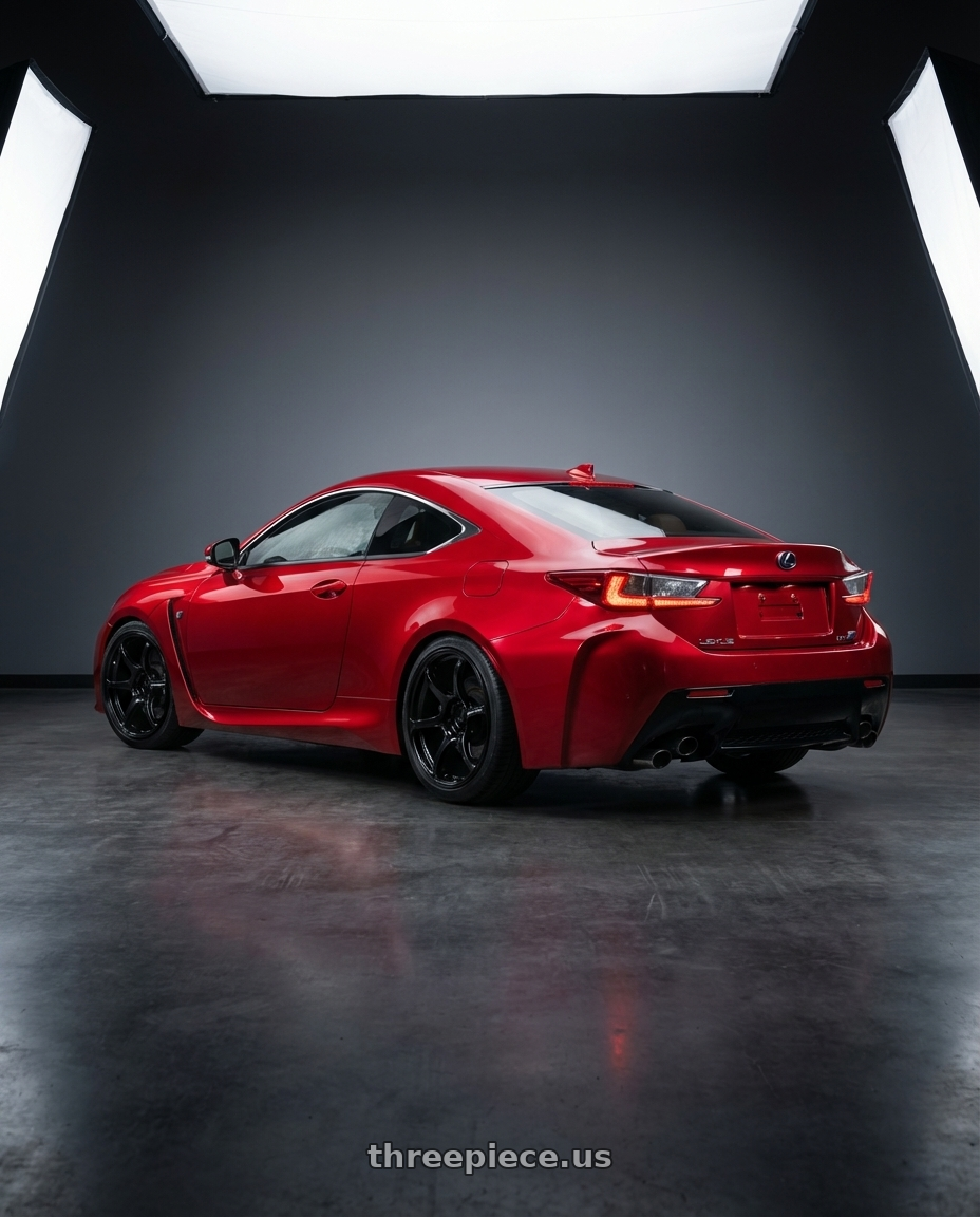 2018 Lexus RC F with Advan RGIII 5x114.3 19x10.5+25 Gloss Black wheels rear three quarter view square tires