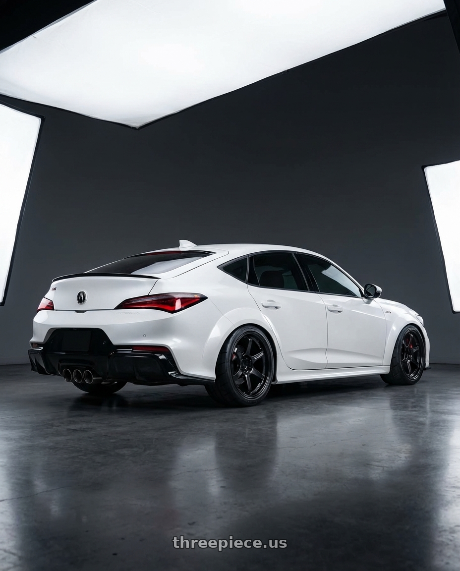 2024 Acura Integra Type S with Advan Racing GT BEYOND-R 5x120 18x10.5 +34 RACING TITANIUM BLACK wheels rear three quarter view slight stretch tires