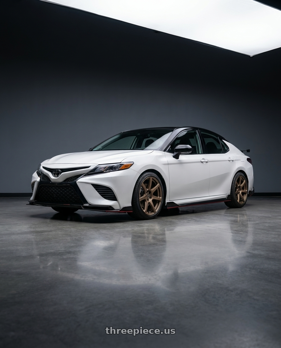 2021 Toyota Camry TRD with Work T7r 2P 5x114.3 19x8.0 +45 Matte Bronze wheels