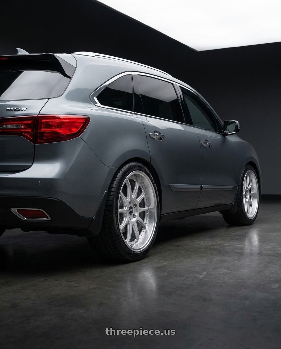 2014 Acura mdx with ESR Wheels CS12 5x114.3 19x8.5 +35 Hyper Silver wheels rear three quarter view square tires