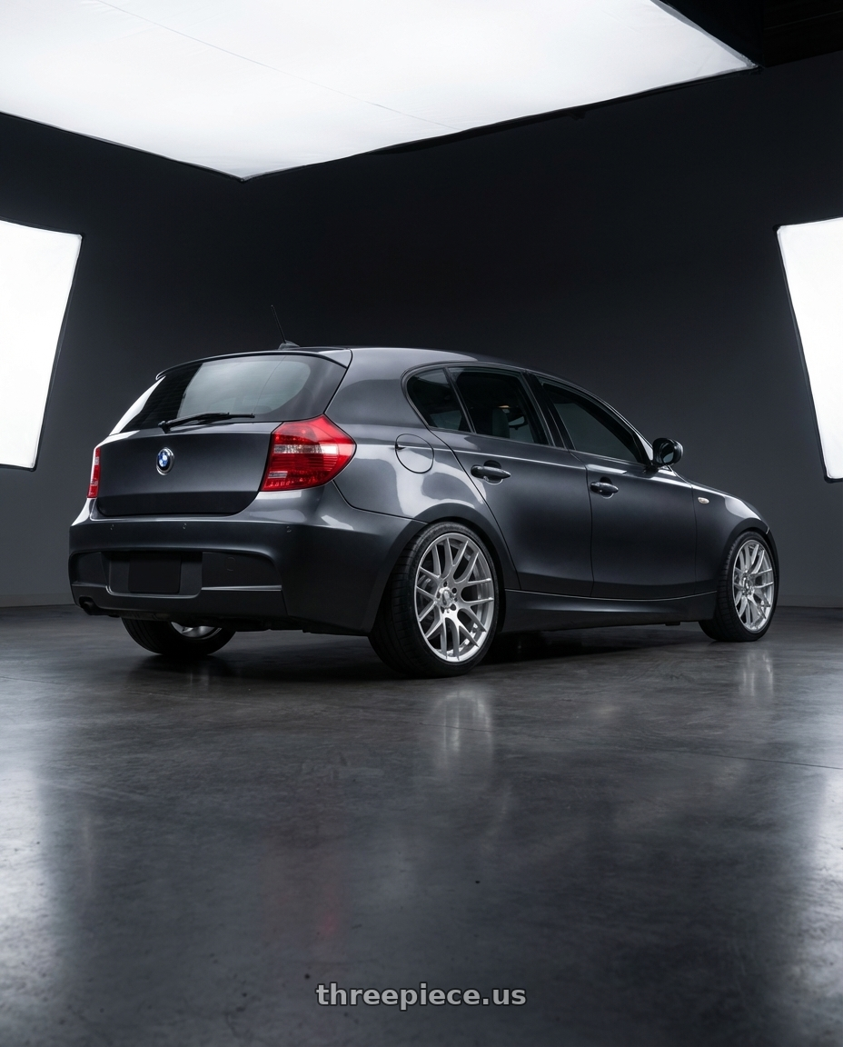2012 BMW 1 Series E82 with Avant Garde Wheels M359 5X120 18x9.5 +33 Hyper Silver wheels rear three quarter view square tires