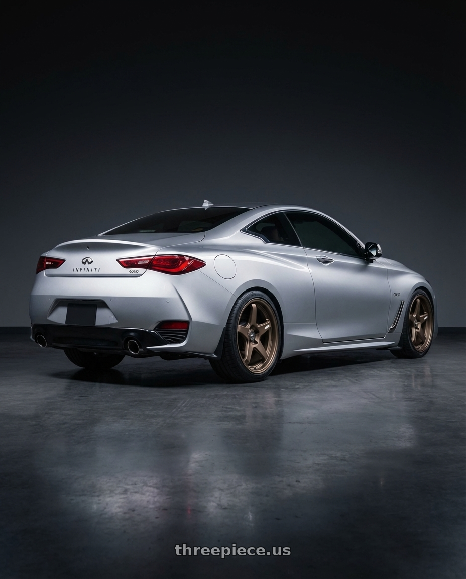 2020 Infiniti Q60 with ESR Wheels APEX SERIES AP5 5x114.3 19x9.5 +22 Matte Bronze wheels rear three quarter view square tires