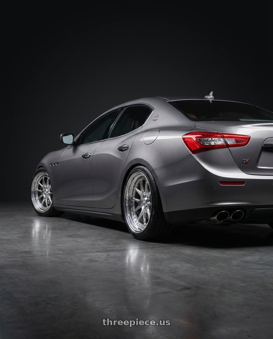 2014 Maserati ghibli q4s with CCW CZ05 4x100 16x7 +35 Polished wheels rear three quarter view slight stretch tires
