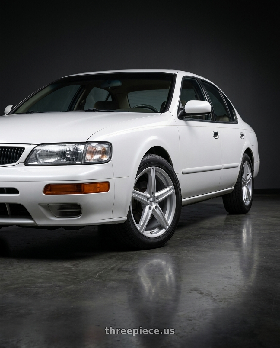 1997 Nissan Maxima GXE White with Vision Street-Designs 469 Boost 5x114.3 17x7+38 Silver wheels