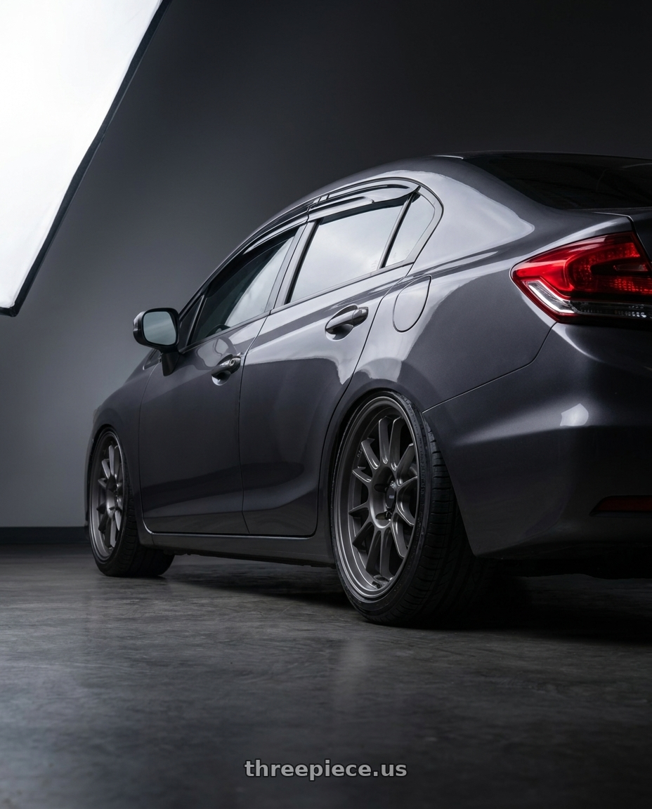 2015 honda civic lx with Konig Hypergram 5x114.3 18x8.5+45 Matte Grey wheels rear three quarter view square tires