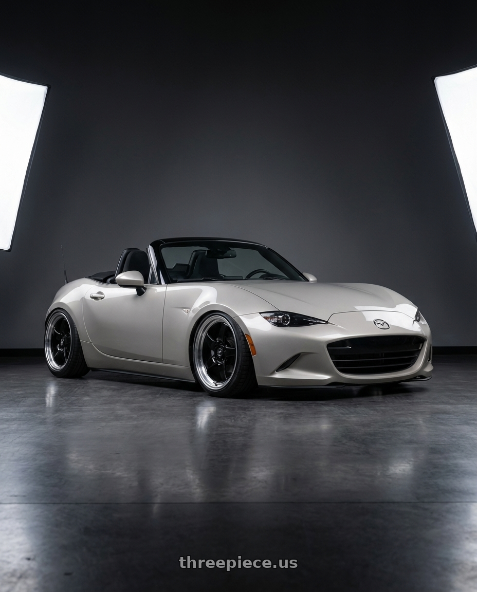 2021 Mazda MX-5 Miata ND with Forgestar D5 Drag 5x114.3 17x10 +50 Gloss Black Machined wheels front three quarter view stanced stance
