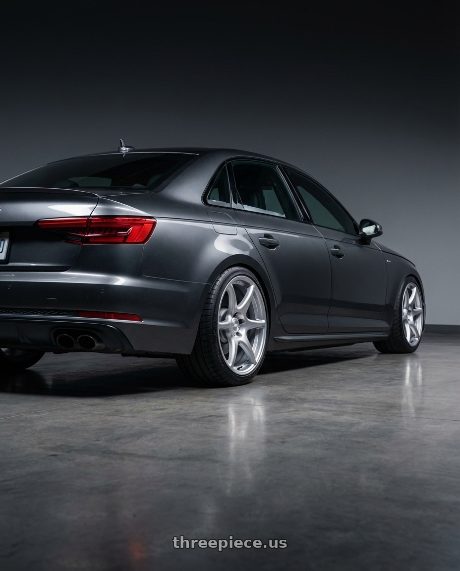2023 Audi S4 B9 with Kansei K11S Tandem 5X112 19x10.5 22 Hyper Silver wheels rear three quarter view square tires