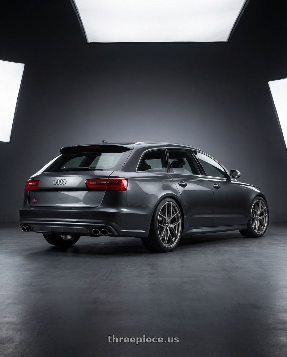 2016 Audi S6 C7 with BBS CC-R 5x112 20x9.5+20 Satin Platinum wheels rear three quarter view square tires