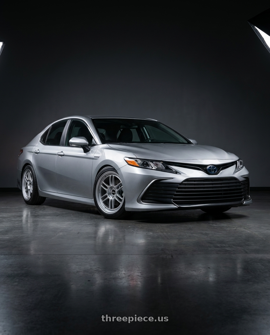2021 Toyota Camry Hybrid LE with Enkei RPF1 5x114.3 18x9+35 Silver wheels