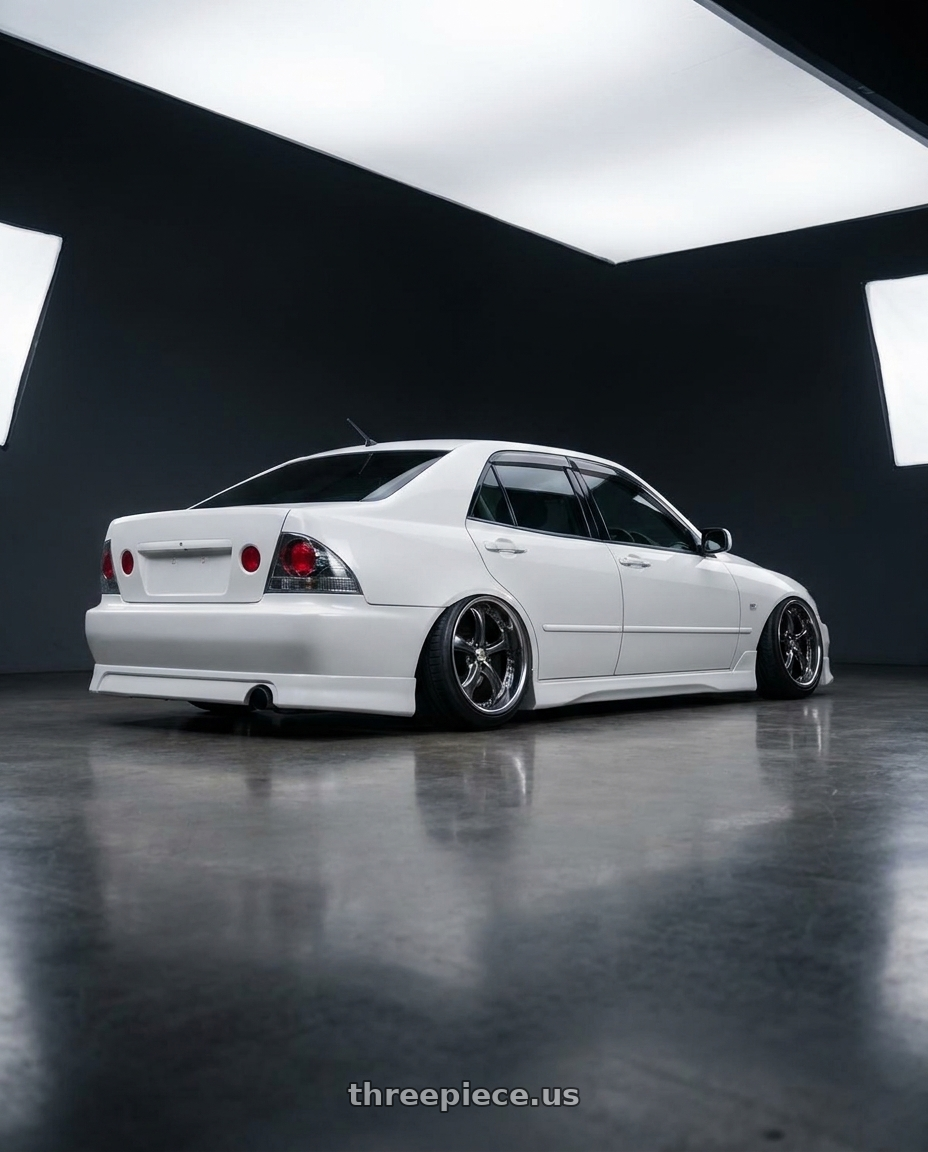 2001 Toyota Altezza c.ruizhang with Work Wheels VS-KF 5X114.3 19x7.5+34 Brilliant Silver Black A Disk FULL REVERSE wheels rear three quarter view meaty tires