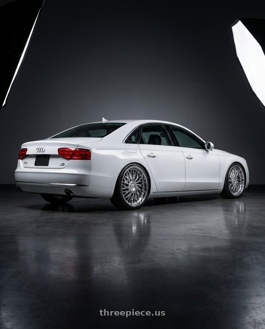 2012 Audi A8 Quattro  with Cavallo CLV-43 5x112/5x114.3 20x8.5 +35 Nano Chrome wheels rear three quarter view slight stretch tires