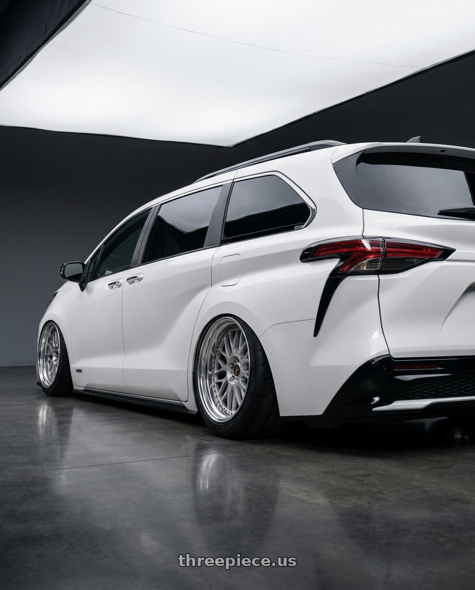 2025 TOYOTA SIENNA XSE with Work Vs-Xx 5x100 18x10-12 A Disk Light Grey Silver wheels rear three quarter view excessive tires