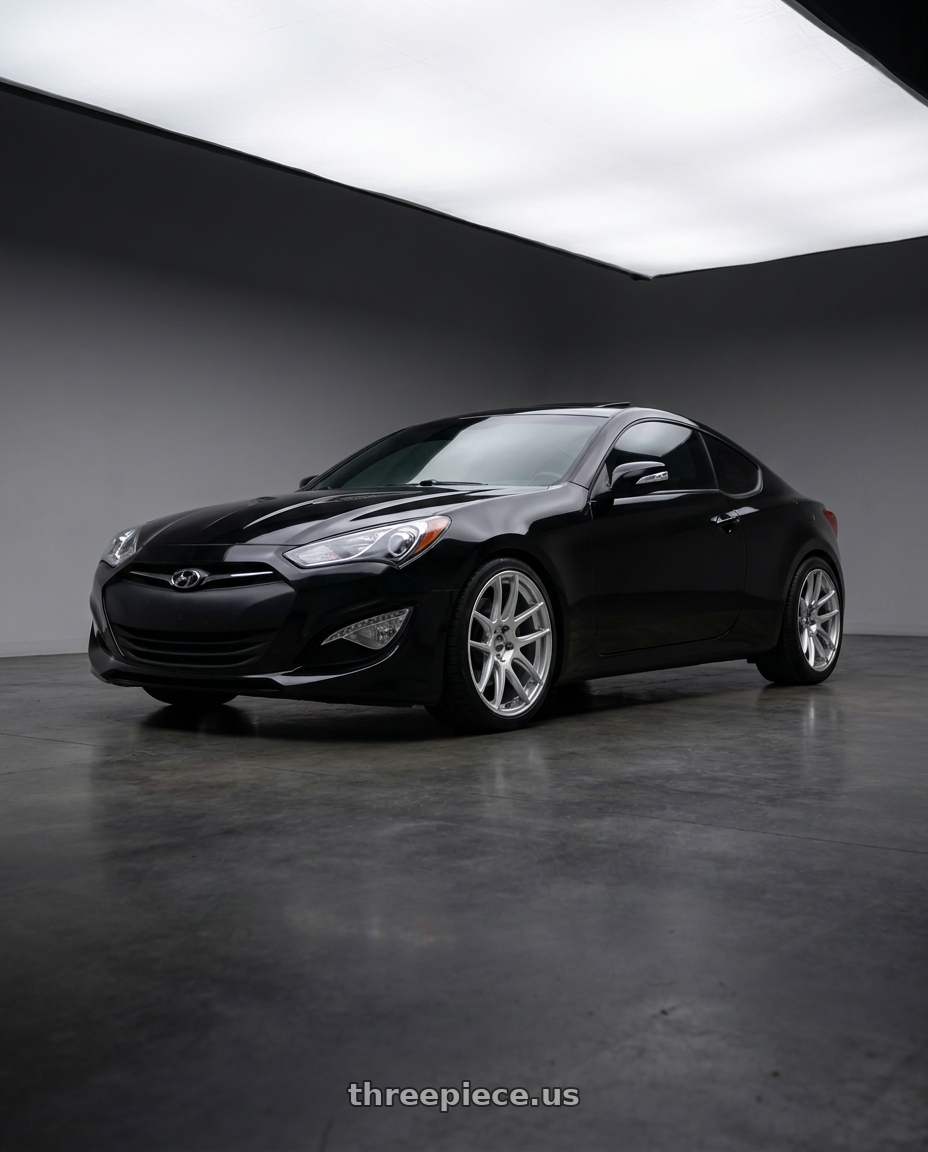 2013 Hyundai Genesis Coupe 2.0T Premium with ESR Wheels CS8 5x114.3 19x8.5 +35 Hyper Silver wheels front three quarter view stock stance