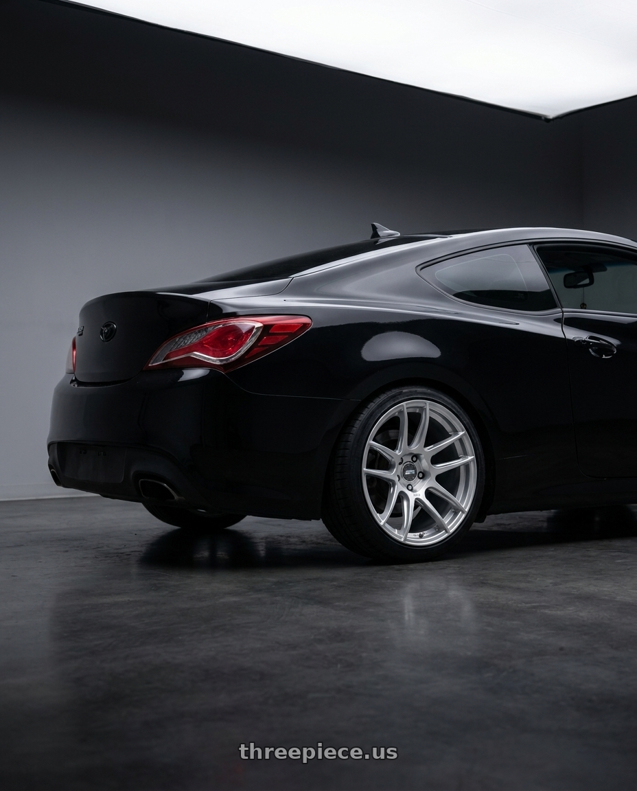 2013 Hyundai Genesis Coupe 2.0T Premium with ESR Wheels CS8 5x114.3 19x8.5 +35 Hyper Silver wheels rear three quarter view square tires