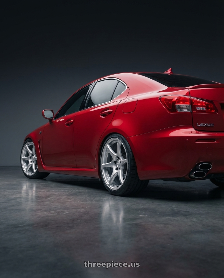 2012 Lexus IS-F with Kansei K11S Tandem 5x114.3 19x9.5 22 Hyper Silver wheels rear three quarter view square tires