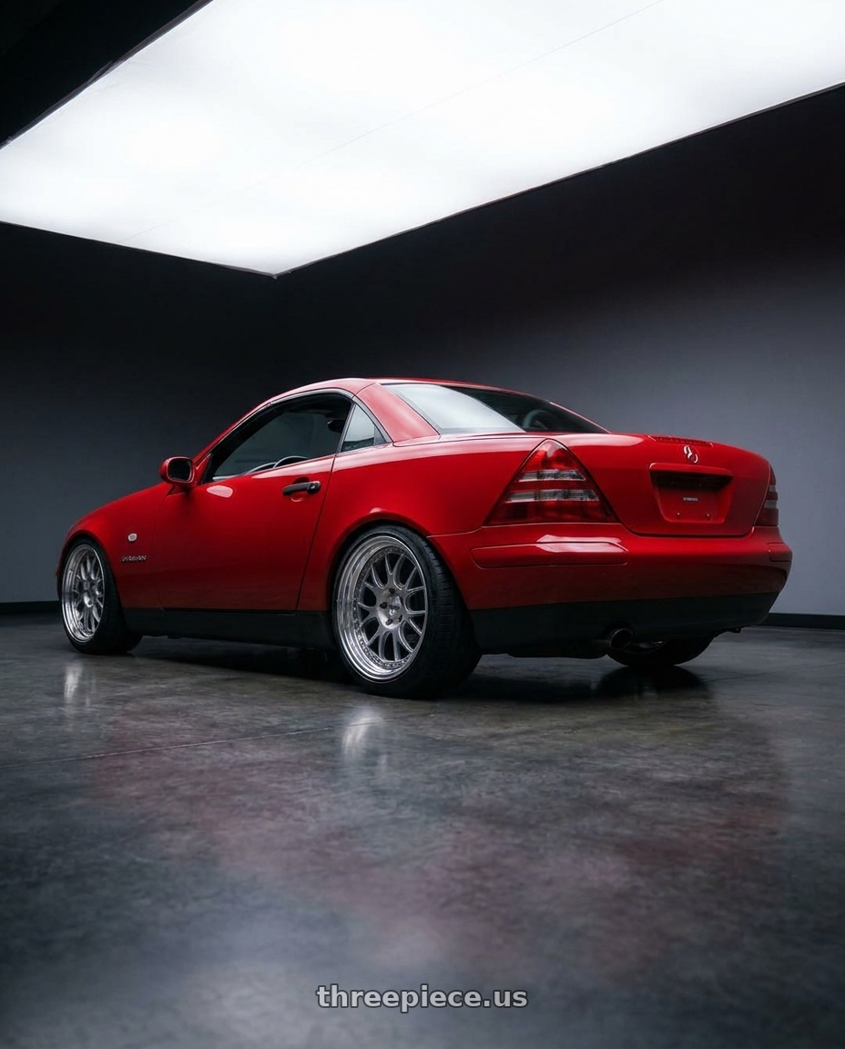 1998 slk230 Mercedes  with SSR Professor MS3 5x112 18X8+-7 HP Disk Titan Silver wheels rear three quarter view extreme stretch tires
