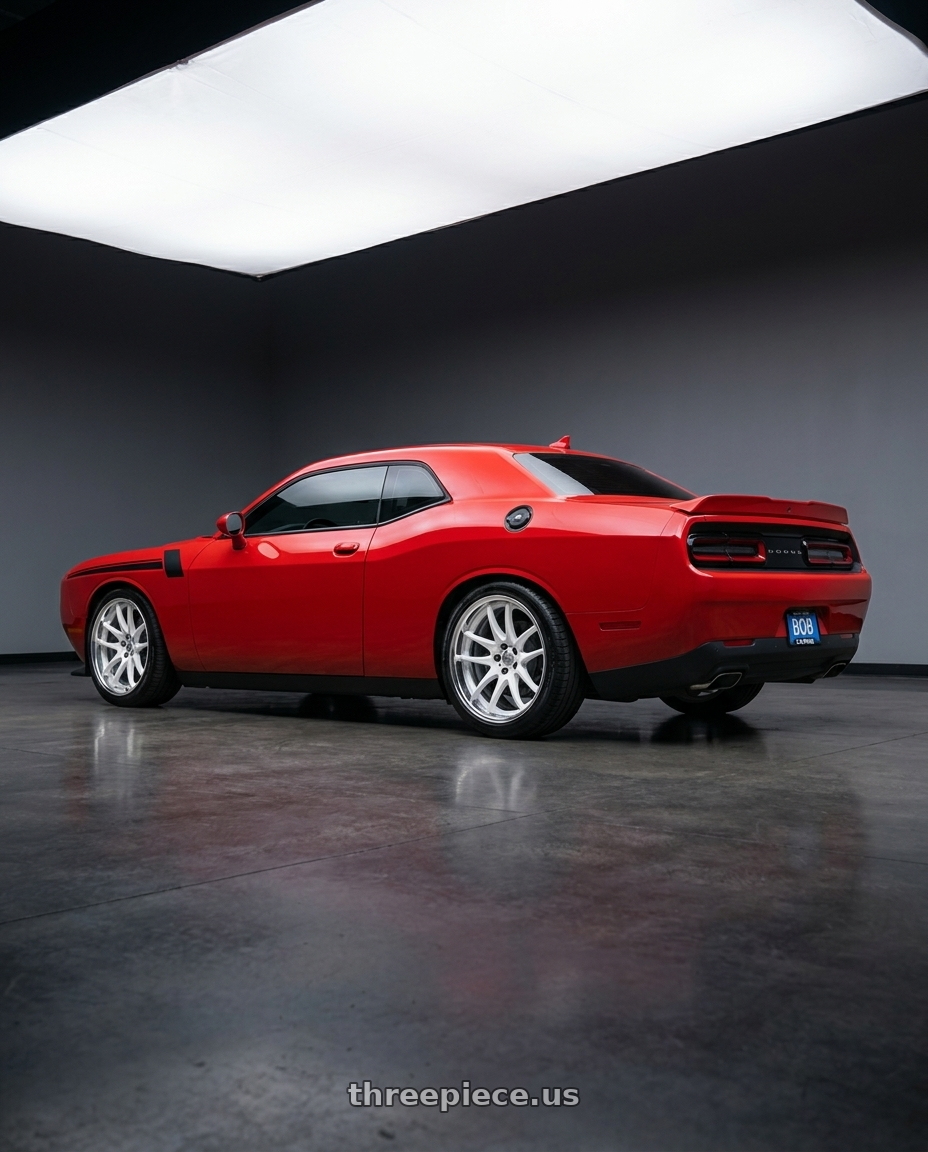 2021 Dodge Challenger GT AWD with Work Cr 2P 5x115 20x10.0 +18 Gloss White wheels rear three quarter view square tires