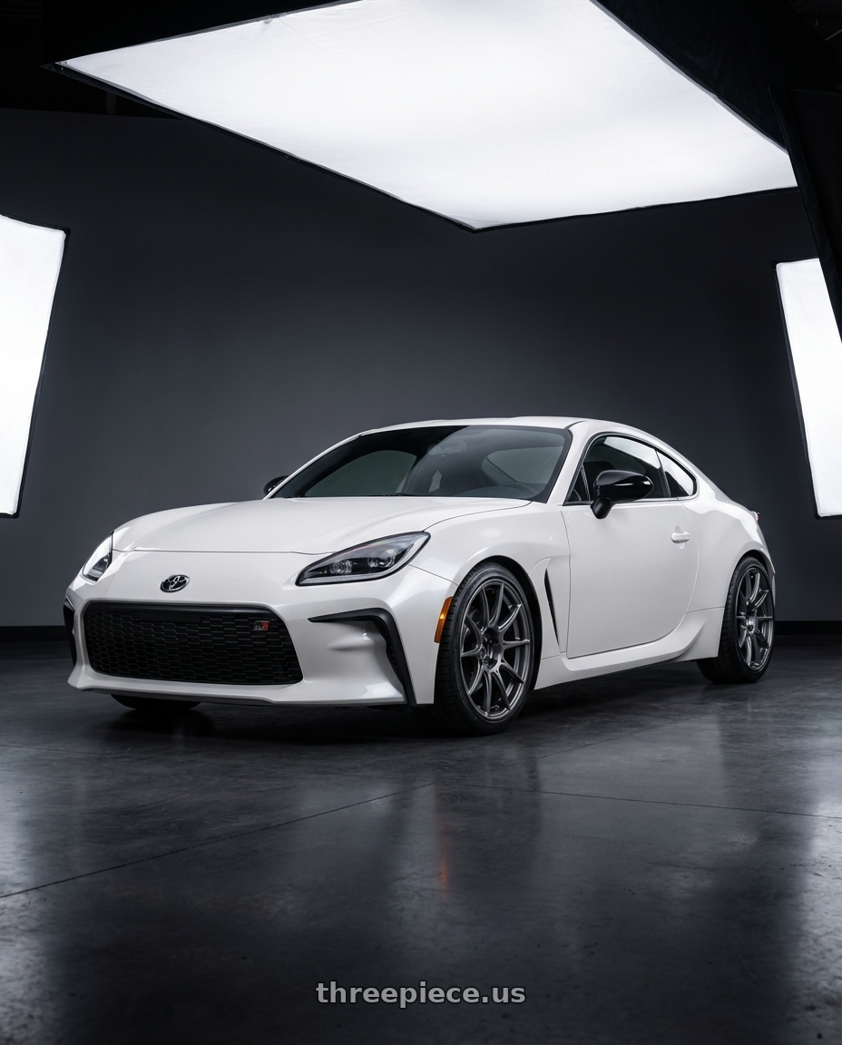 2016 Scion FR-S with Ssr Gtx01 5x100 17x7+50  DARK SILVER wheels front three quarter view lowered stance