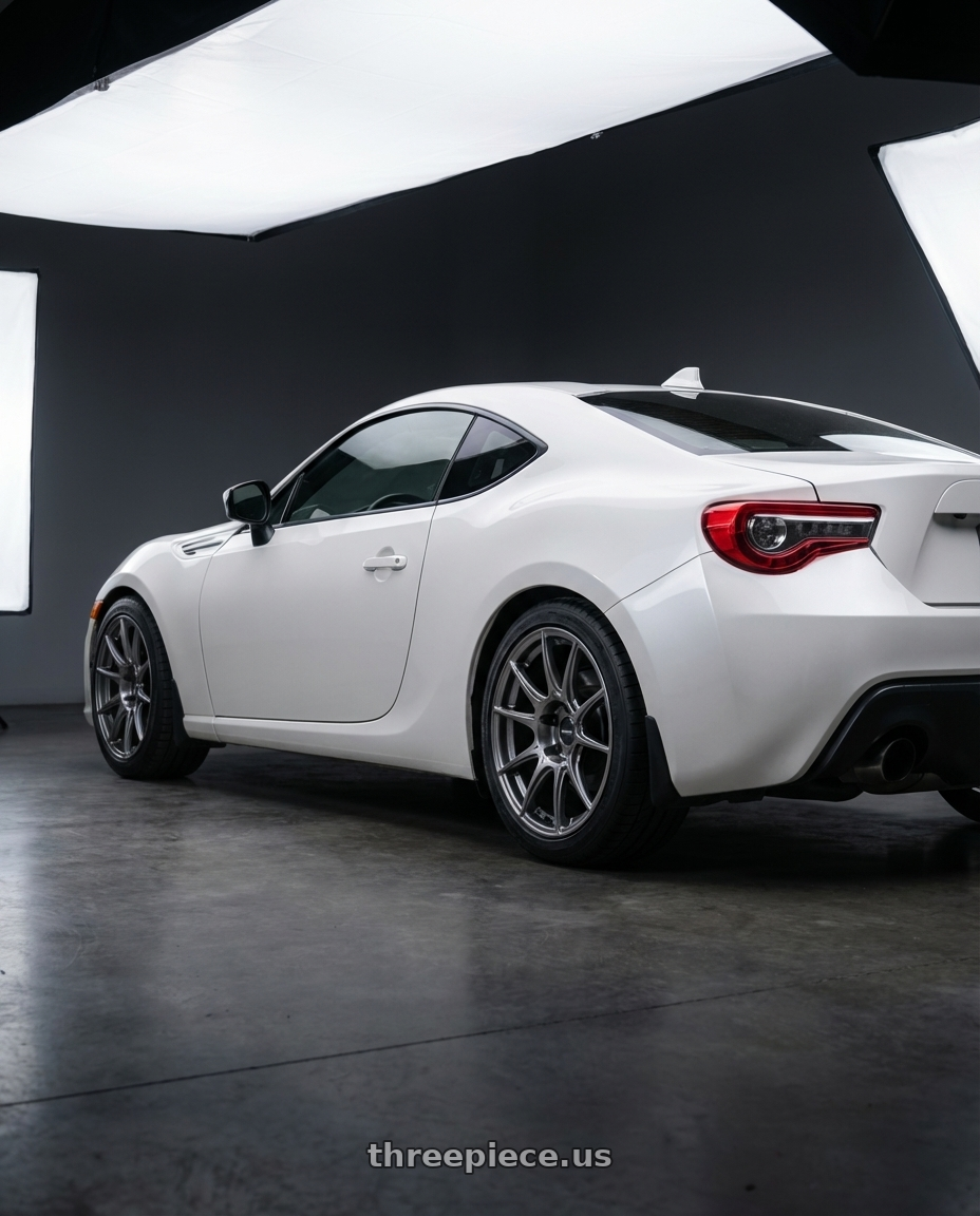 2016 Scion FR-S with Ssr Gtx01 5x100 17x7+50  DARK SILVER wheels rear three quarter view square tires