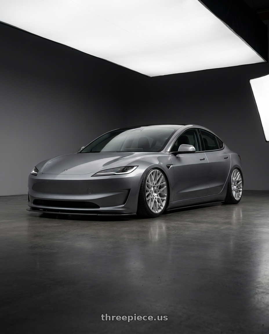 2025 Tesla model 3 with Rotiform 1PC R110 BLQ 5X112 19X8.5 +35 GLOSS SILVER MACHINED wheels