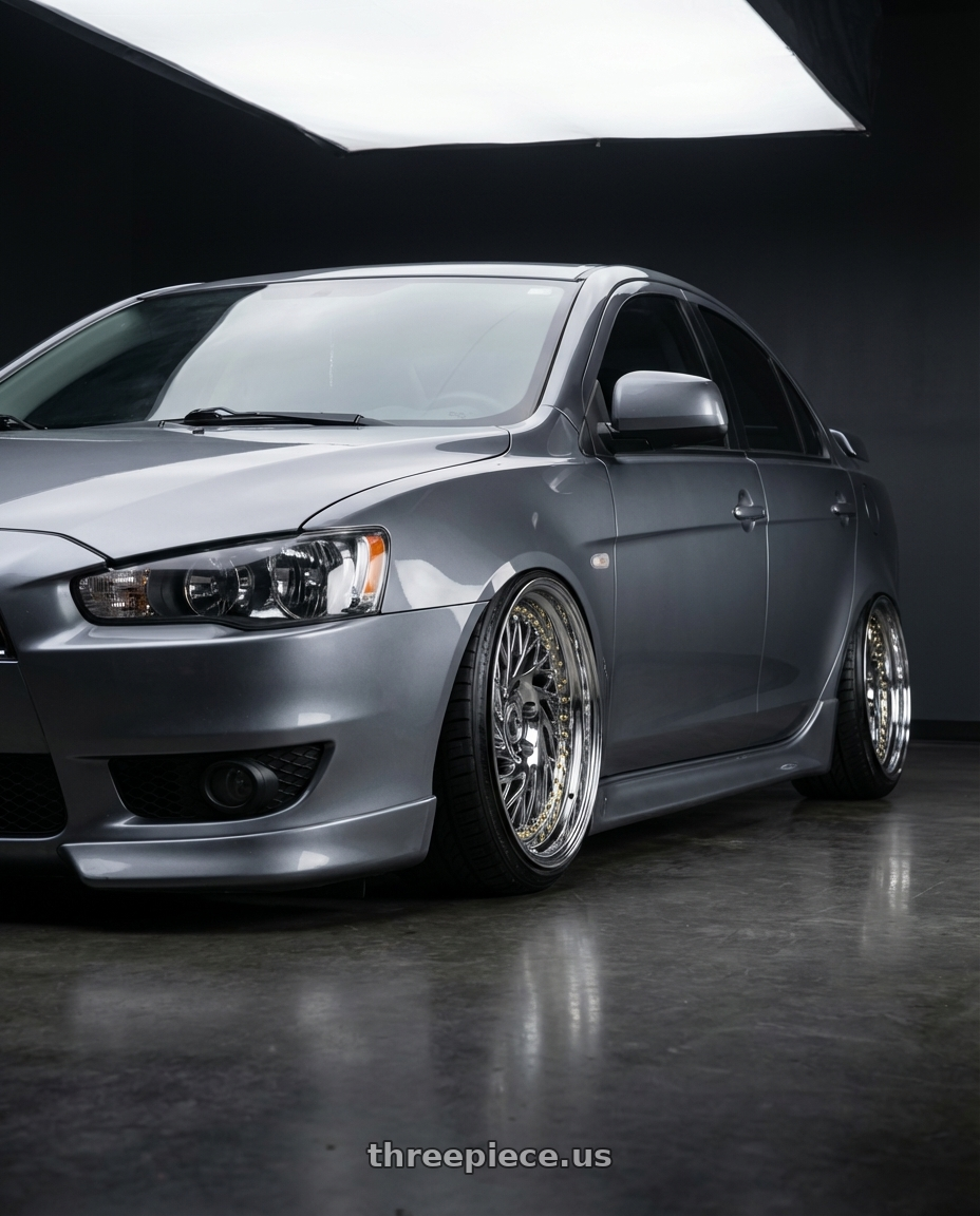 2014 Mitsubishi Lancer Ralliart with Aodhan DS03 5x114.3 18x9.5 +30 Vacuum Chrome w/Gold Rivets wheels