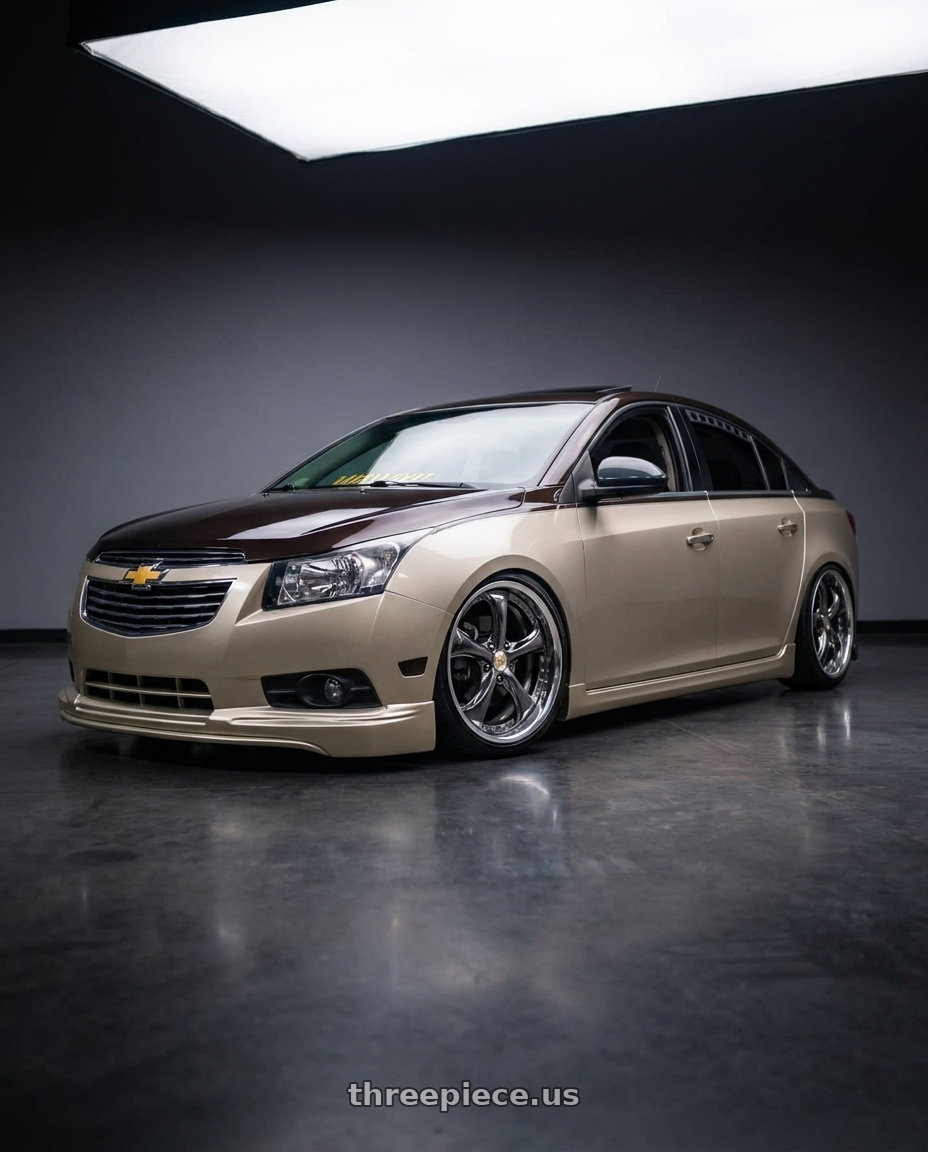 2014 chevy cruze RS champagne with Work Wheels VS-KF 5x105 18x8+40 Brilliant Silver Black A Disk FULL REVERSE wheels