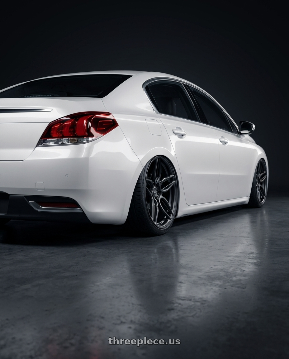 2015 Peugeot 508 with ADV.1 ADV005 5x130 20x9 +40 Satin Black wheels rear three quarter view slight stretch tires