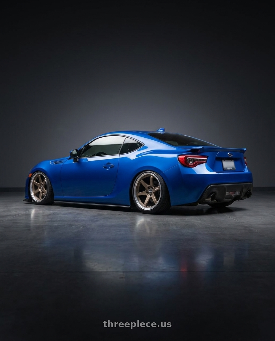 2017 Subaru BRZ with ESR Wheels APEX SERIES AP6 5x100 18x9.5 +35 Matte Bronze wheels rear three quarter view slight stretch tires