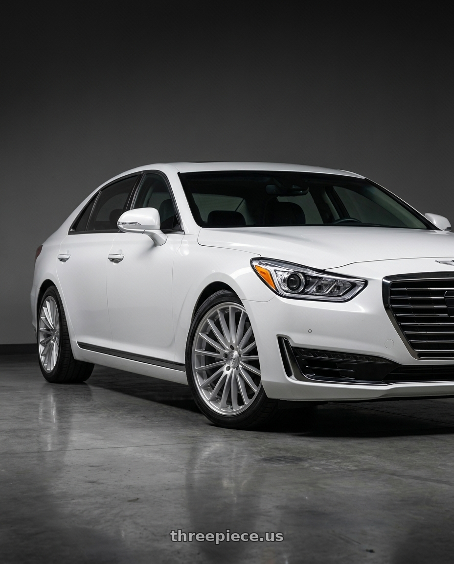 2018 genesis g90 ultimate with DOLCE PERFORMANCE GHOST 5x114.3 20x8.5 +38 Gloss Silver Machined Face wheels