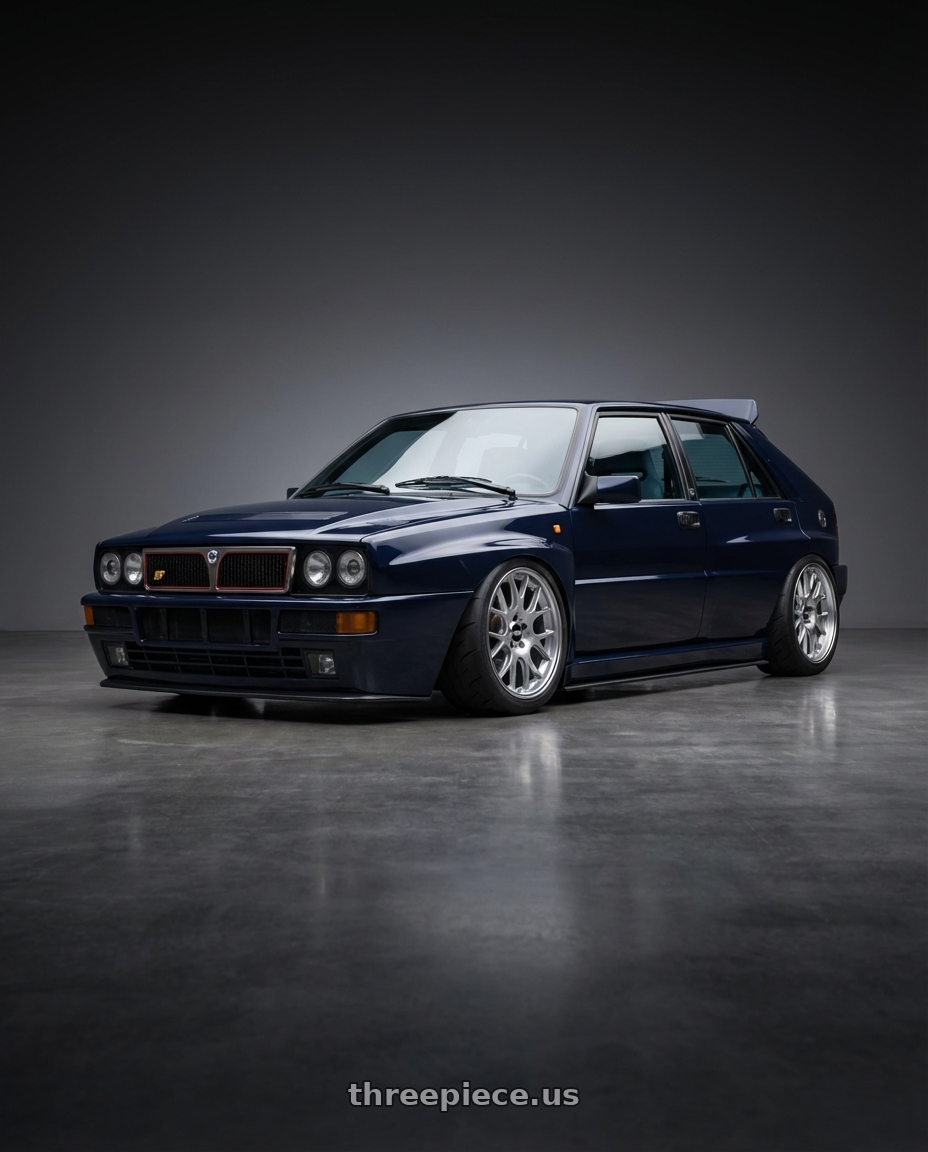 1994 Lancia Delta Integrale HF with BBS CH-R 5x120 18x9 +44 Brilliant Silver Polished Rim Protector wheels front three quarter view stanced stance