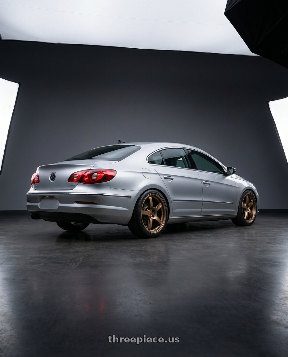 2015 Volkswagen CC with Gram Lights 57CR 5x112 19x9.5+25 Bronze II wheels rear three quarter view square tires